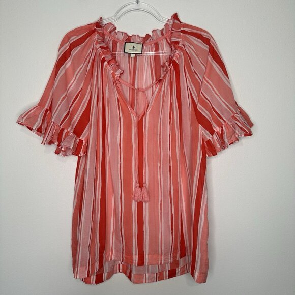 Tuckernuck Cassis Sunrise Stripes Top XL Pink Gauzy Peasant - Picture 1 of 12
